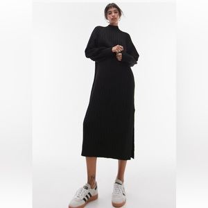 Topshop Mock Neck Long Sleeve Rib Midi Sweater Dress